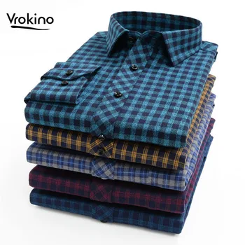 VROKINO Brand Stigning Størrelse XXL-10XL 2020New Mænds Flannel Plaid Shirt Business Fritids-Mode Bomuld langærmet Skjorte Mandlige