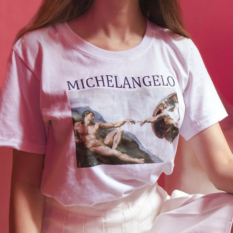 Michelangelo Plus Size Kvinder T-Shirt Van Gogh Grafiske Tees Femme Ulzzang Harajuku Mode Angel Shirt Tumblr Æstetiske Angel Top