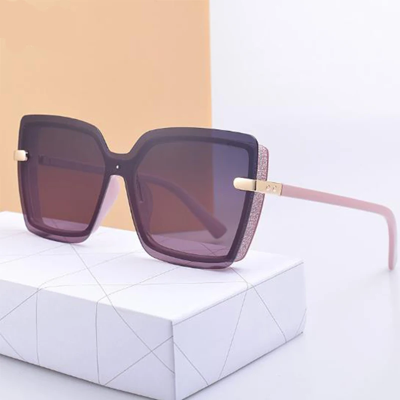 UV400 Polariserede Solbriller Kvinder Gradient-Pladsen Nuancer Glitter Side Et Stykke Pink Overdimensionerede Solbriller Damer Luksus Kørsel