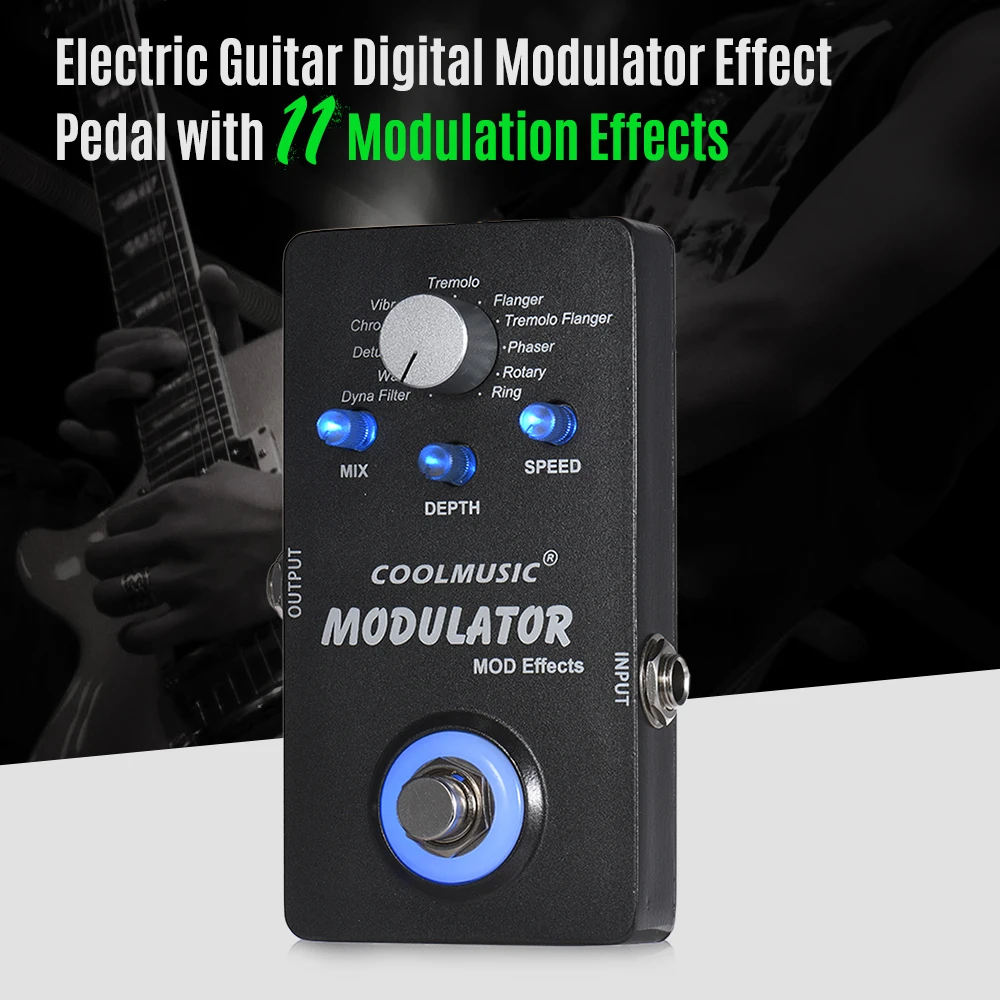Coolmusic Guitar Pedal Electric Guitar Digital Modulator Effekt-Pedal med 11 modulationseffekter True Bypass Full Metal Shell