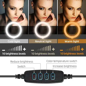 10 tommer LED-Ringen Lys Fotografiske Selfie Ring Lys med stativ til Smartphone, Youtube Makeup Video Studio Stativ aro de-luz