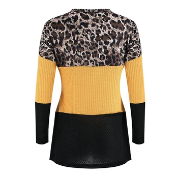 2019 Kvinder Efteråret Sexet Afslappet O-Hals Lange Ærmer Trykt Leopard Patchwork Strikkede Pullovers Slanke Damer Mode Sweater SJ4158E