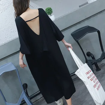 2019 sommeren kvinder sleepdress kvindelige løs kjole sexet ryg-kort-langærmet nightdress både for uden slid