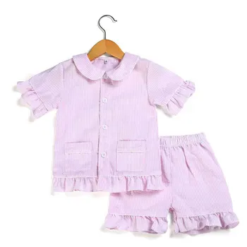 2020 sommer forår børn pyjamas sæt i bomuld seersucker pjs lille barn nattøj piger drenge nattøj