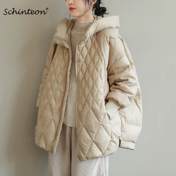 2021 Schinteon Koreansk Stil Kvinder Ned Jakke Over Størrelsen Kort Pels Løs Varmt Efterår Vinter Casual Outwear Top Kvalitet