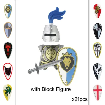 21pcs Middelalderlige Alder Castle Royal King ' s Knight Blue Lion Riddere, Rustninger Rom Kriger byggesten Mini Figur Generelle Bodyguard