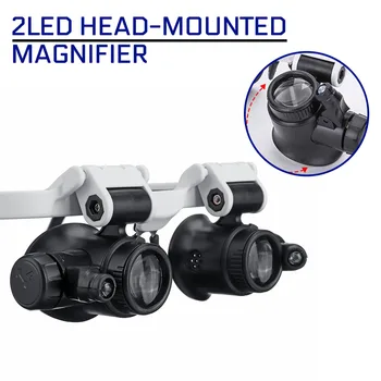 2LED Hoved-Monteret Lysende Mikroskop Hovedbøjle Reparation LED pærer Makeup-spejl med 8x 15x 23x Forstørrelse Lup