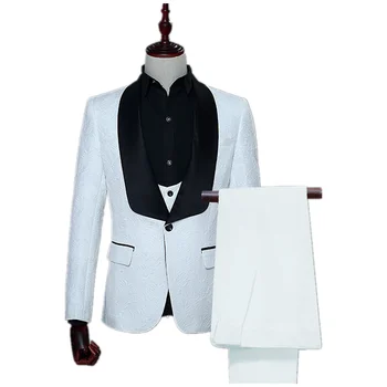 3 piece mode mænds jakkesæt(frakke, vest, bukser) solid farve hvid krave stor revers prom party banket casual business mænd, der passer