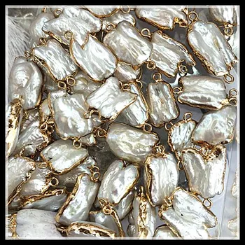 4 stykker natur biwa perle kulturperler freshwater pearl stik med gylden farve størrelse 10-15mm hvid perle god kvalitet
