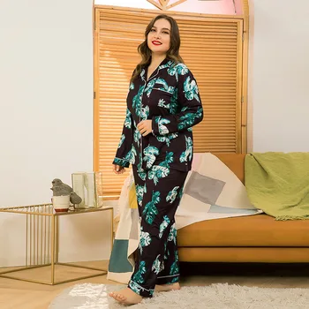 4XL Plus Size Efteråret Kvinder Pyjamas Dejlig God Kvalitet Blade Udskrivning Pyjamas Sæt Dejlig Afslappet Pijama Pijimas Homewear Nattøj