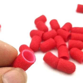 50stk 7*13mm Plast Base Red Slibning Caps Med Greb Pedicure Pleje Polering Sand Blok Boret Tilbehør Foden Af Neglebånd