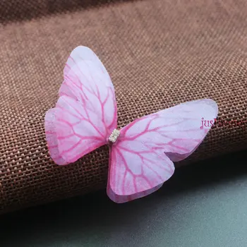 50STK Farverige Organza Stof Butterfly Pynt 60mm Gennemsigtig Chiffon Butterfly for Party Indretning, Dukke Forskønnelse