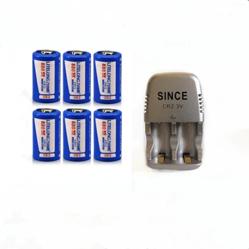 6stk 880mAh 3v CR2 genopladeligt batteri, lithium-ion-kamera batteri + 1stk cr2 batteri oplader