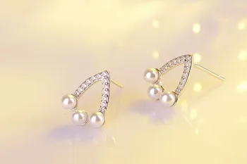925 Sterling Sølv Skinnende Zircon Pearl Mode Design Stud Øreringe til Kvinder Gave Engros Smykker 2017 Nye Hot Salg Øreringe