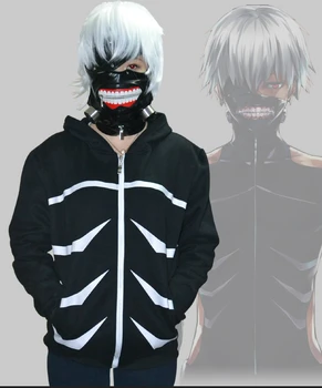 Anime Tokyo Ghoul Herre Sort Hætte Lynlås Hættetrøje Kaneki Ken Hoody Cosplay Sweatshirt Trøjer M-XXL