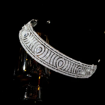 ASNORA Europæiske Klassiske Cubic Zirconia Tiara Royal Princess Bryllup Brude Medaljon Diademer Og Kroner, Bryllup Hår Tilbehør