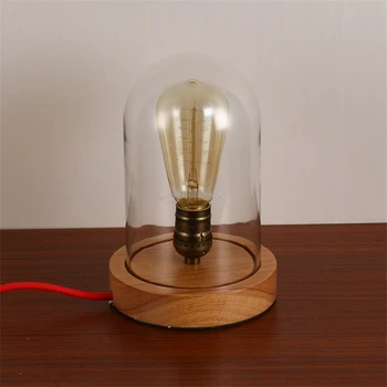 Bordlamper Loft Vintage Træ Tabel Lys med Glas Lampeskærm Edison Bordet Ved siden Skrivebord Lys til Soveværelse Stue arbejdsværelse CCC
