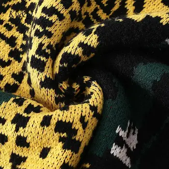 Brand Design O-hals Løs Dovne Vinatge Sort Leopard Mønster Nye Pullover Løs Top Tøj 2020 Strik Sweater Kvinder Coat