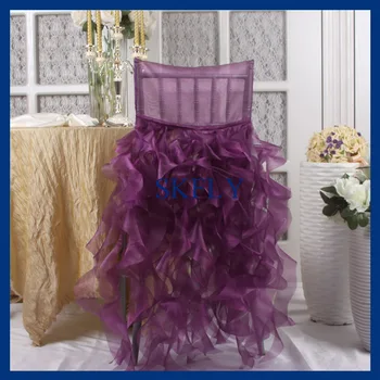 CH007E SKFLY elegante smukke fancy bryllup skræddersyet pjusket curly willow lilla organza stol dække