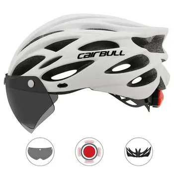 Cykelhjelm Ultralet Off-road MTB Mountainbike Cykling Hatte Justerbar Hjelme med Aftageligt Visir Beskyttelsesbriller Baglygte