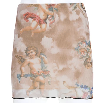 Darlingaga Mode Amor print mesh mini nederdel med høj talje søde dejlige flæser foret kvinders nederdel kort sommer 2020 sexet nederdele