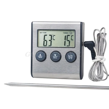 Digital Køkken Termometer LCD-Display Lang Probe Alarm for Grill Ovn Mad Drop Shipping