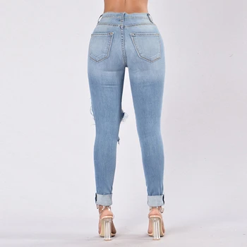 Dilusoo Kvinder Med Høj Talje Jeans Bukser Elastisk Huller Denim Jeans 4 Sæson Blyant Bukser Casual Kvinde Tynde Slidte Jeans Bukser