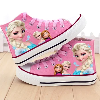 Disney tegnefilm pige prinsesse elsa sko high-top børns lærred sko frosne sneakers studerende, Non-slip og let sko