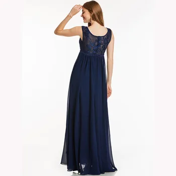 Dressv mørke kongeblå lang aften kjole billige halsudskæring perlebesat bryllupsfest formel kjole en linje aften kjoler