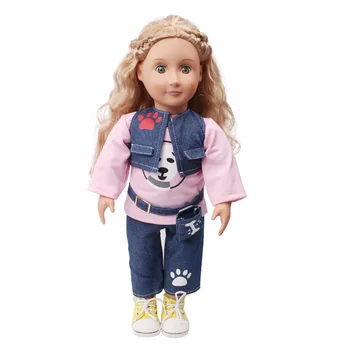 Dukke tøj pink afslappet jakkesæt dog mønster +bukser toy tilbehør 18 tommer Pige dukke og 43 cm baby dukker c700