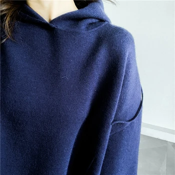 [EAM] Gray Stor Størrelse Strikke en Sweater i Loose Fit Hætte med Lange Ærmer Kvinder Trøjer Nye Mode Tidevand Efterår og Vinter 2021 1Y202