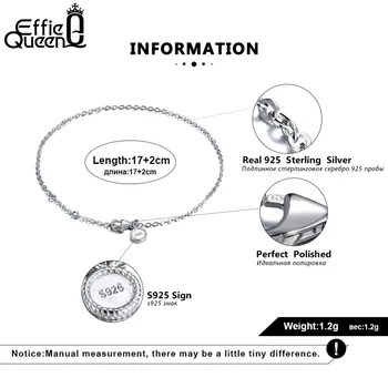 Effie Dronning Ren 925 Sterling Sølv Armbånd til Kvinder, Perfekt Poleret Håndleddet Lobster-klo-lås Kæder for Kvindelige BB29