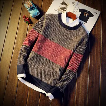 Efteråret og vinteren mænds mode rund hals sweater, tendens personlighed farve matchende slanke unge varm pullover sweater