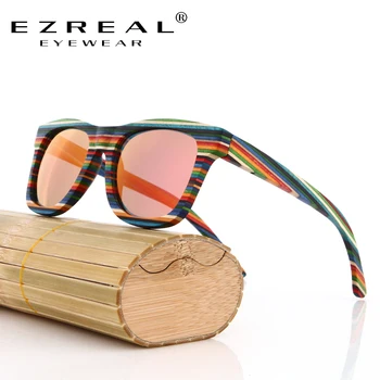 EZREAL Håndlavet Træ-Farverig ramme Solbriller, Polariserede Gafas Eyewear Briller Reflekterende linse Mænd Kvinder Bambus solbriller