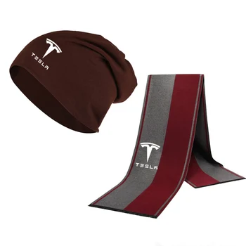 Fashion Vinter nye Beanie Hue Tesla Bil Logo Hat, Tørklæde, der kun indeholder Farve Varm høj kvalitet Bomuld Unisex Sports Hat, Halstørklæde Sæt 2 Stk.