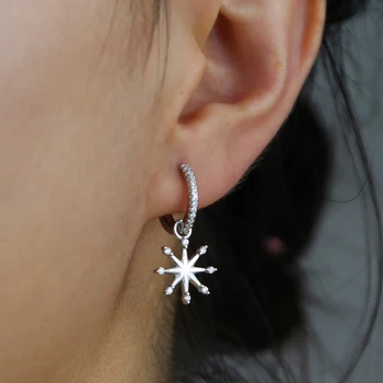 Fint 925 sterling sølv cz starburst charme hoop øreringe af høj kvalitet, multi piercing pige kvinder sølv smykker mode