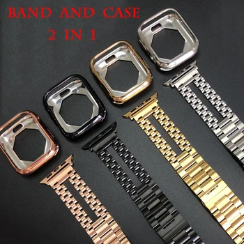 For Apple-Ur Band Serie 6/SE/5/4/3/2 Dobbelt Kæde i Rustfrit Stål Rem+TPU Case 2 i 1 Armbånd til iWatch 44/40 mm 42/38mm