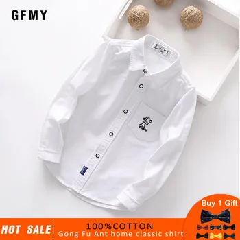 GFMY 2020 forår sommer Bomuld Fuld Ærme Solid ColorBlue drengene hvid Skjorte 3T-14T Kid Afslappet Skole Tøj 9004