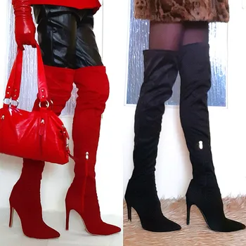 Helt Nye damesko kvinde, Plus store størrelse 32-48 over knæet støvler tynd høj hæl sexet Fest-Støvler på botas de mujer 2020