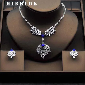 HIBRIDE Top Crystal CZ Brude Smykker Sæt, Elegant Blomst Hvid Guld-Farve-Halskæde, Øreringe Sæt parure bijoux femme N-282