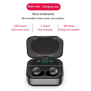 Hovedtelefon Mini TWS Bluetooth-5.0 Mic HD-Lyd Med 3600mAh Power Bank Touch Kontrol Øretelefoner til Spil Sport Trådløse Hovedtelefoner
