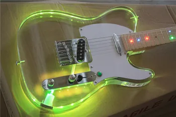 Høj kvalitet tilpassede version 6 string akryl krystal gennemsigtig plexiglas elektrisk guitar LED farve flimmer, gratis shippi
