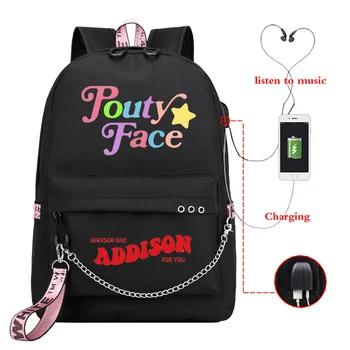 Indstillinger indstillinger Sød Rygsæk ADDISON RAE:POUTY ANSIGT skoletasker til Teenage-Piger USB Charge Laptop Tilbage Pack Plecak Børnene Poser til Drenge
