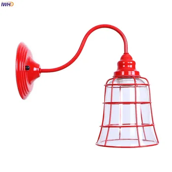 IWHD Amerikansk Vintage væglampe, Stue, Badeværelse Spejl Trapper Loft Indretning Rødt Glas væglampe Sconce Wandlamp LED