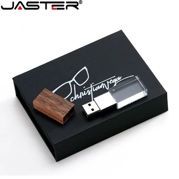 JASTER Valnød Crystal usb 2.0 4GB 8GB 32GB, 64GB 128GB hukommelse flash stick pen-drev med sort kassen (10 stk gratis logo )