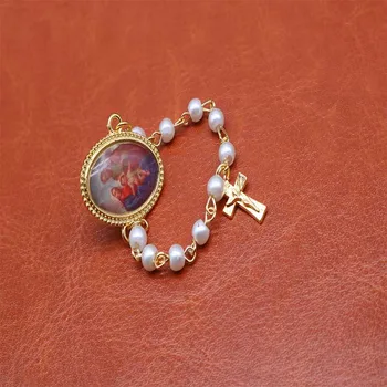 Katolske pearl broche rosenkrans broche 12 stykker / random-ikonet, pearl rosenkrans jesu kors, broche smykker.