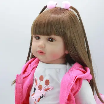 KEIUMI 60cm Silikone Reborn Baby Doll Med Giraf Simulering Sød Naturtro Prinsesse Lange Hår Dukke Pige Toy