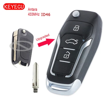 Keyecu Opgraderet Flip Fjernstyret Bil Key Fob 2/ 3-Knappen for Valgfri 433MHz ID46 Chip til Opel Antara Uncut HU46 Blade PN: 96870243