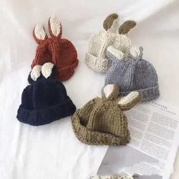 Kids strikhue vinter hat børn ævle huer kanin øre søde baby hat til vinter-baby girl hat med sløjfeknude håndlavet hat