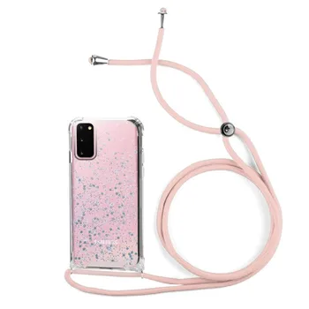 Klar glitter Samsung Galaxy S20 FE anti-slag tilfældet + pink snor-Gel Tpu silikone forstærket hjørner hængende string